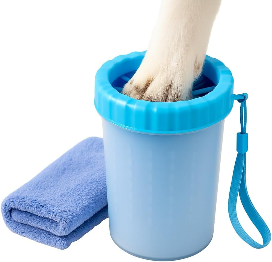 Dog Paw Cleaner Cup, Portable Dog Paw Washer for Medium Sized Dogs, Soft Silicone Bristles Muddy Paw Cleaner with Towel, Pet Foot Washer for Travel and Home Use (Blue)