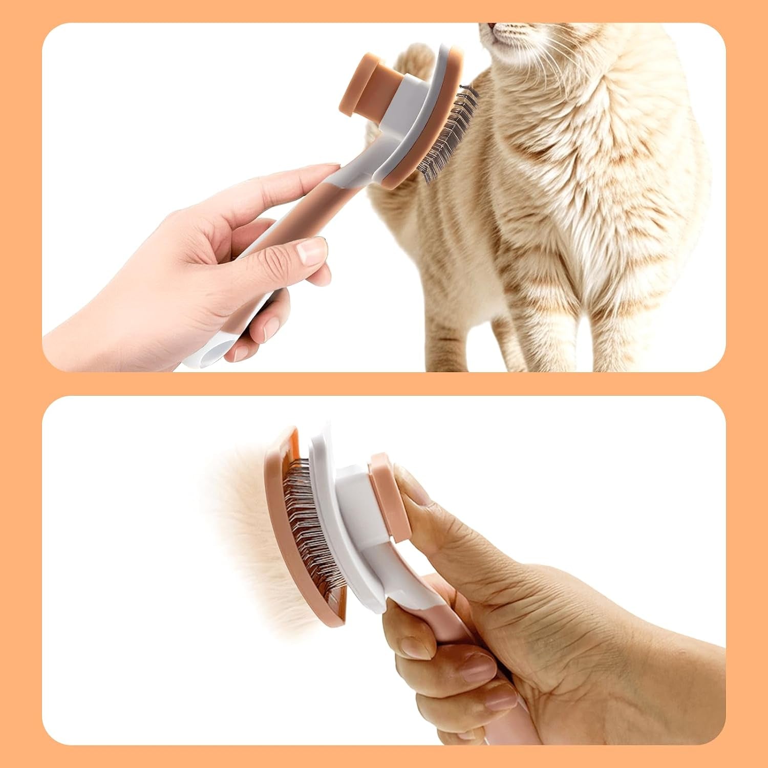 Self-Cleaning Slicker Brush for Long Haired Cats,Dogs (Orange S)