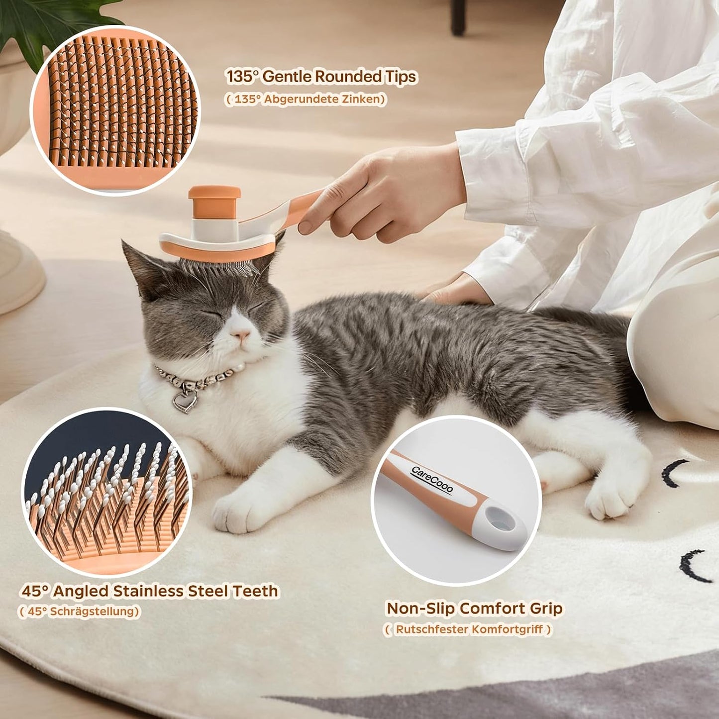Self-Cleaning Slicker Brush for Long Haired Cats,Dogs (Orange S)
