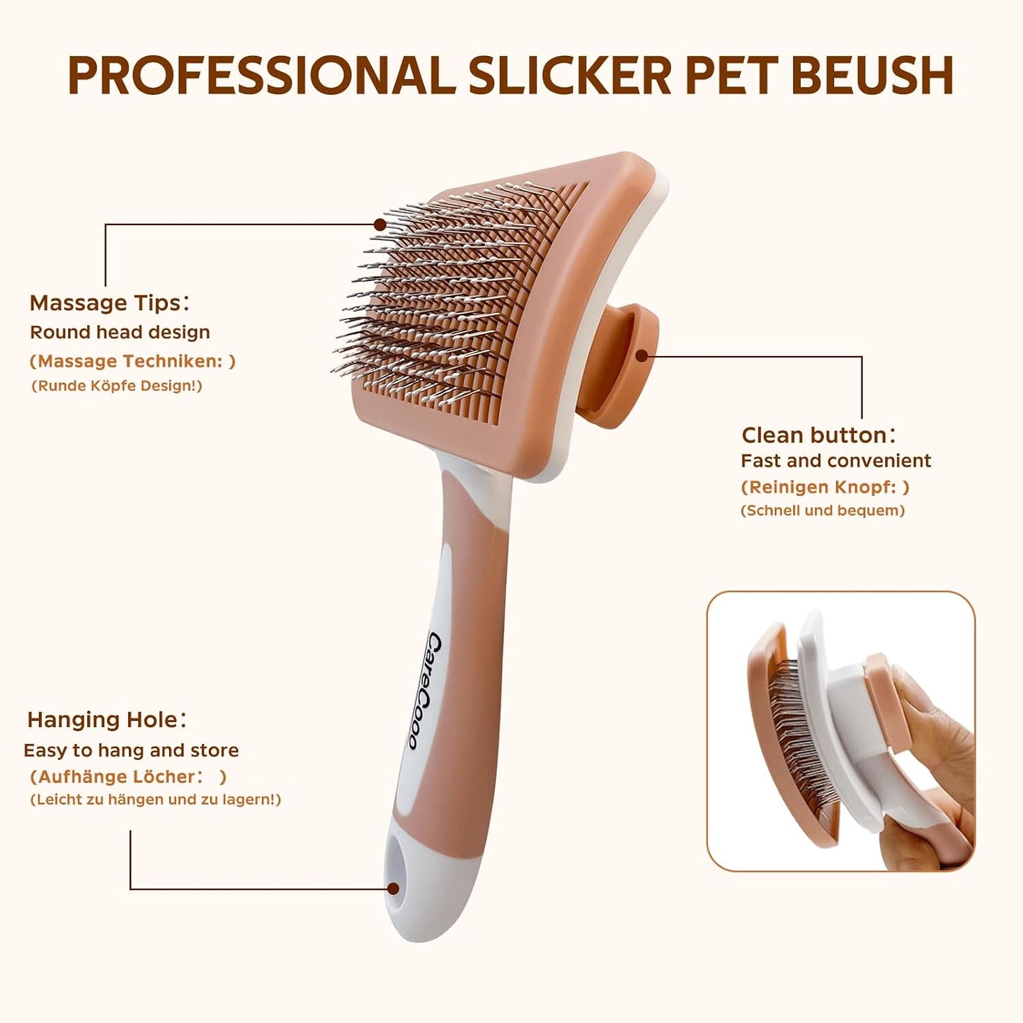Self-Cleaning Slicker Brush for Long Haired Cats,Dogs (Orange S)