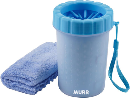 Dog Paw Cleaner Cup, Portable Dog Paw Washer for Medium Sized Dogs, Soft Silicone Bristles Muddy Paw Cleaner with Towel, Pet Foot Washer for Travel and Home Use (Blue)