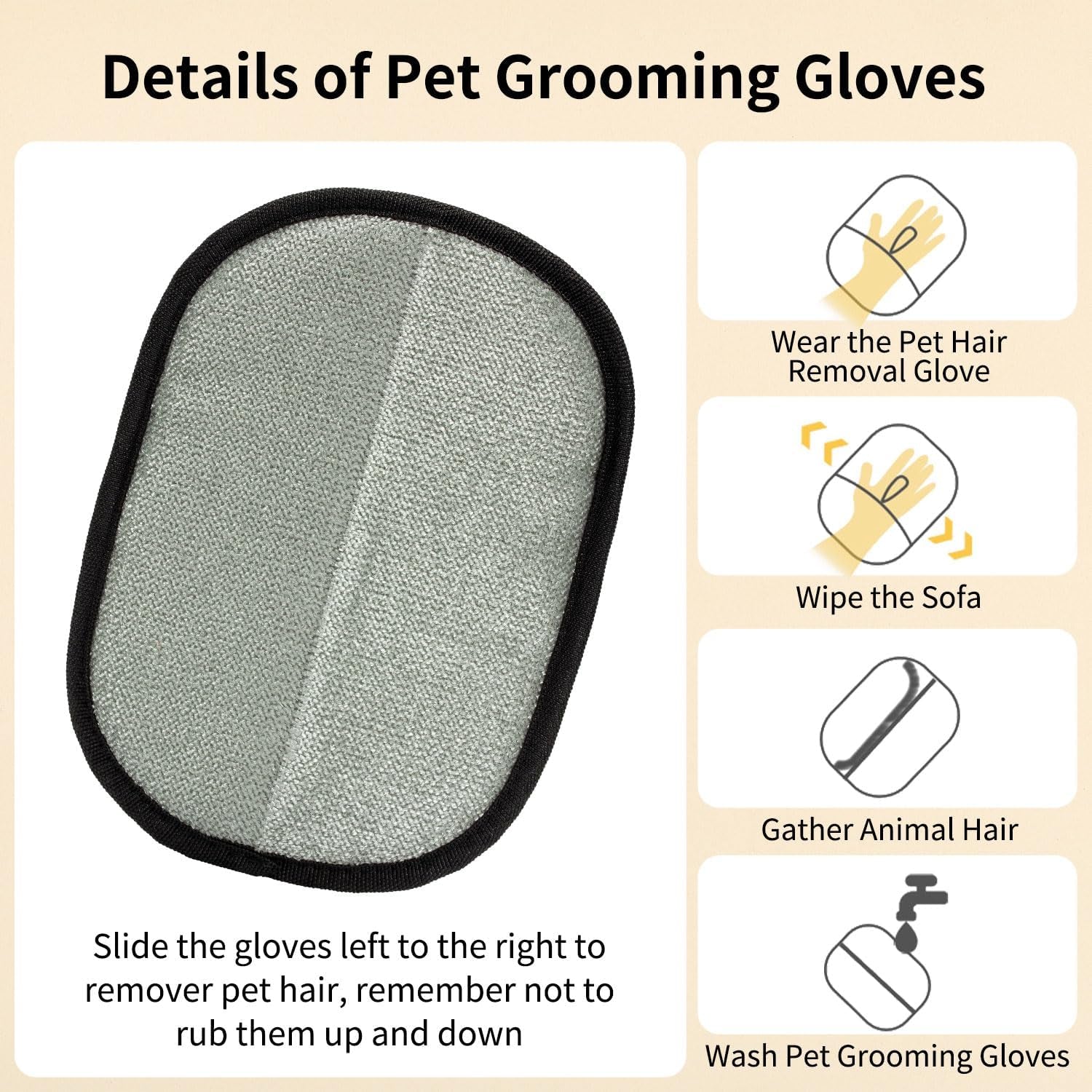 2PCS Pet Hair Remover Glove, Static Pet Hair Removal Glove